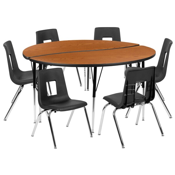 Flash Furniture 60 W, 60 L, 30.25 H, Chrome, Laminate, Particleboard, Plastic, Steel - XU-GRP-16CH-A60-HCIRC-OAK-T-A-GG