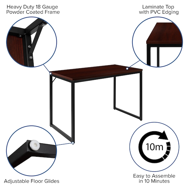 Flash Furniture Commercial Grade Industrial Style Office Desk, 47" Length, Mahogany - GC-GF156-12-MHG-GG