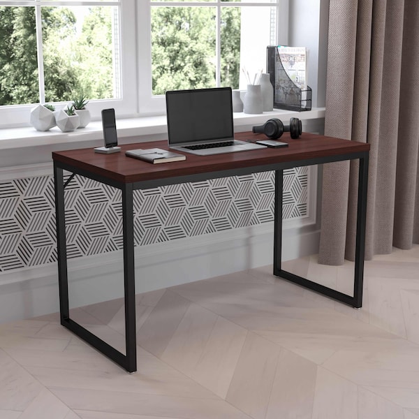 Flash Furniture Commercial Grade Industrial Style Office Desk, 47" Length, Mahogany - GC-GF156-12-MHG-GG