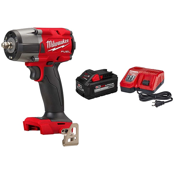 Milwaukee Tool Impact Wrench and Battery Kit, Drive Size 3/8 in Square, 18 V, Pistol Grip - 2960-20, 48-59-1880