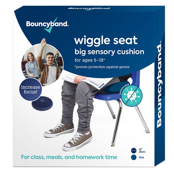Bouncybands Antimicrobial Big Wiggle Seat Sensory Cushion, Blue 13in./33cm - MB33BUWS