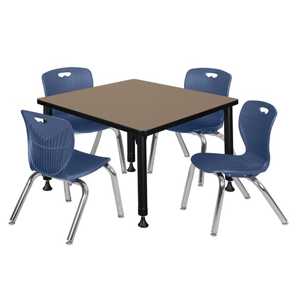 Regency Square Kee Adjustable Classroom Table W/ 4 Andy Stack Chairs, 30 in W, 30 in L, Noble Oak - TB3030NOAPBK45NV