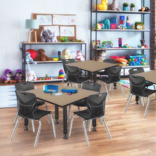 Regency Square Kee Adjustable Classroom Table W/ 4 Andy Stack Chairs, 48 in W, 48 in L, Noble Oak - TB4848NOAPBK45BK