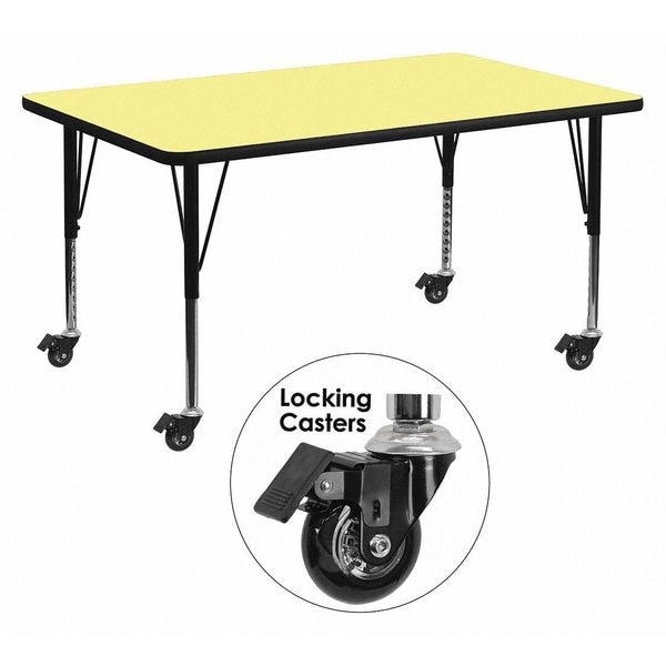 Flash Furniture Rectangle Activity Table, 24" W, 48" L, 25.37" H, Laminate, Yellow - XU-A2448-REC-YEL-T-P-CAS-GG