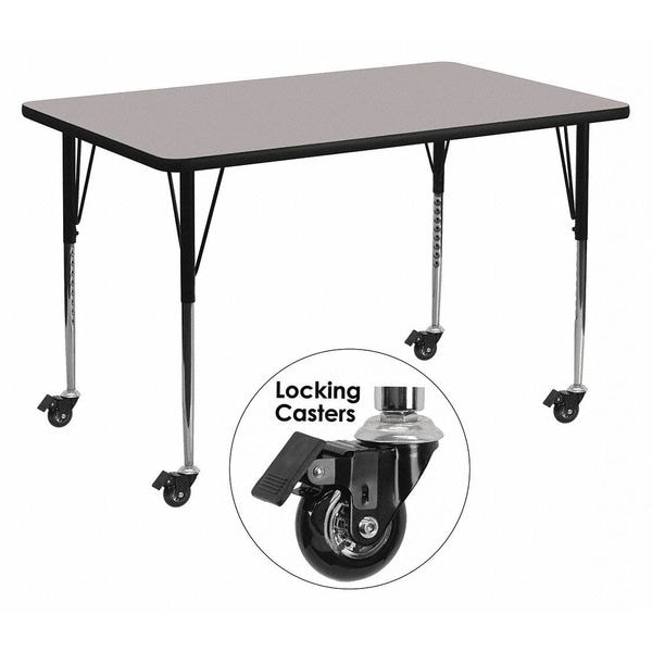 Flash Furniture Rectangle Activity Table, 30" W, 60" L, 30.5" H, Laminate, Grey - XU-A3060-REC-GY-H-A-CAS-GG