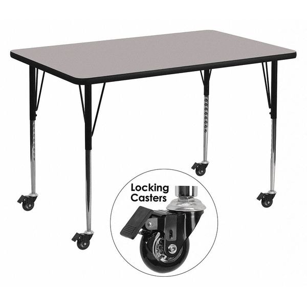 Flash Furniture Rectangle Activity Table, 36" W, 72" L, 30.5" H, Laminate, Grey - XU-A3672-REC-GY-H-A-CAS-GG