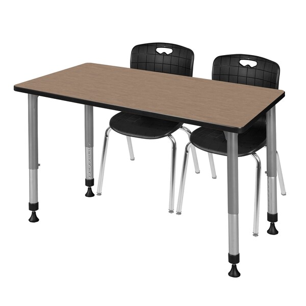 Regency Kee Adjustable Classroom Table W/ 2 Andy Stack Chairs, 60 in W, 30 in L, Noble Oak - MT6030NOAPGY40BK