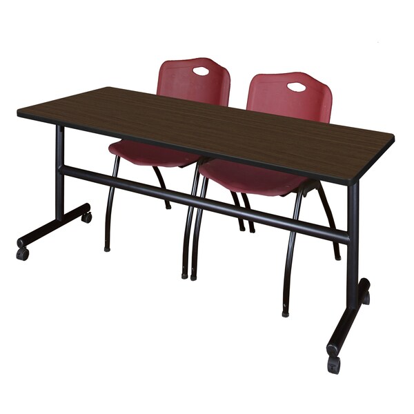 Regency Kobe Flip-Top Training Nesting Table W/ 2 M Stack Chairs, 72 in W, 30 in L, Neo Walnut - MKFT7230NW47BY