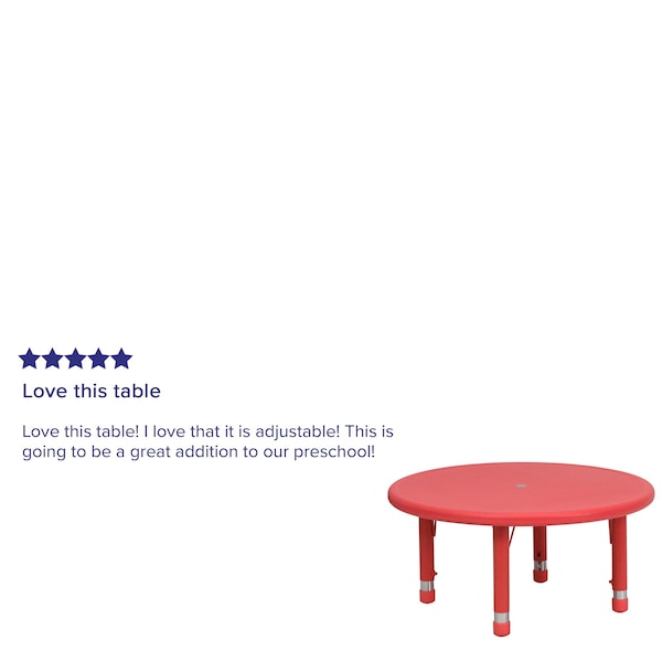Flash Furniture Round Activity Table, 33 W, 33 L, 23.75 H, Plastic, Steel, Red - YU-YCX-007-2-ROUND-TBL-RED-GG