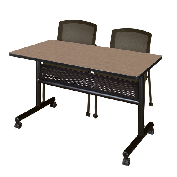 Regency Kobe Flip-Top Training Nesting Table W/ Modesty Panel & 2 Knight Mesh Chairs, 48 in W, 24 in L - MKFTM4824NO56CBK