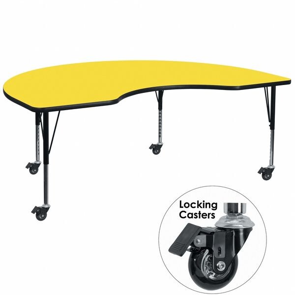 Flash Furniture Kidney Activity Table, 48" W, 72" L, 25.5" H, Laminate, Yellow - XU-A4872-KIDNY-YEL-H-P-CAS-GG