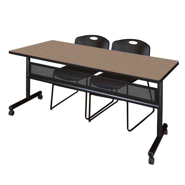 Regency Kobe Flip-Top Privacy Nesting Table W/ 2 Zeng Stack Chairs, 72 in W, 30 in L, Noble Oak - MKFTM7230NO44BK