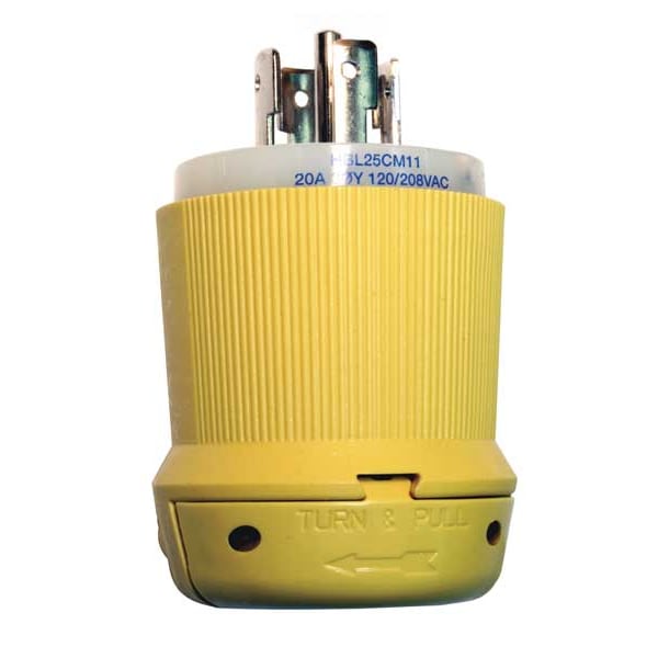 Hubbell 20A Marine Locking Plug 4P 5W 120/208VAC L21-20P YL/WT - HBL25CM11