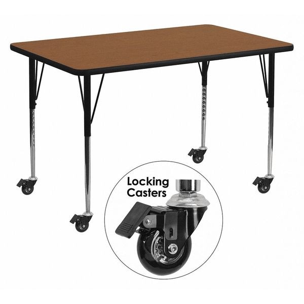 Flash Furniture Rectangle Activity Table, 24" W, 48" L, 30.5" H, Laminate, Wood Grain - XU-A2448-REC-OAK-H-A-CAS-GG