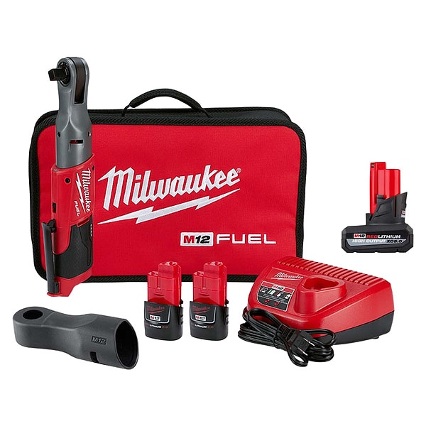 Milwaukee Tool M12 FUEL Ratchet Kit + XC5.0 Battery - 2558-22, 48-11-2450