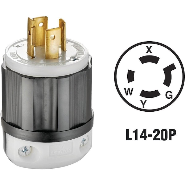 Leviton 20A 125V/250V 4-Wire 3-Pole Industrial Grade Locking Cord Plug - 121-02411-0PB