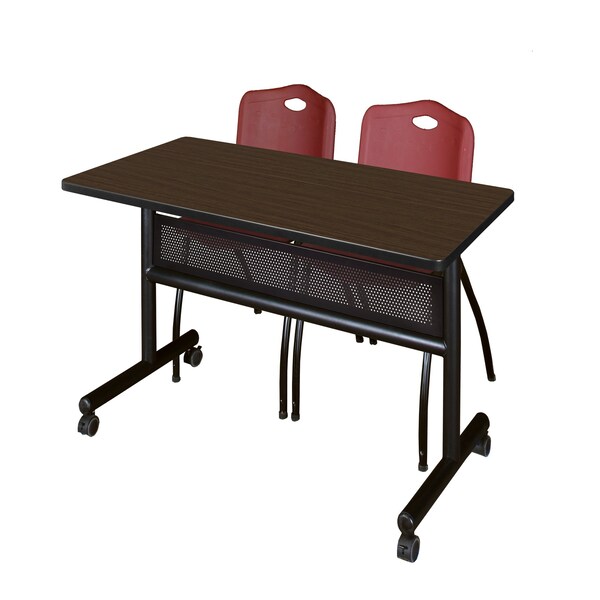 Regency Kobe Flip-Top Privacy Nesting Table W/ 2 M Stack Chairs, 48 in W, 24 in L, Neo Walnut - MKFTM4824NW47BY