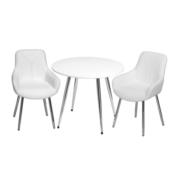Gift Mark Mid-Century Modern Round Kids White Table with White Arm Chairs - T3082W