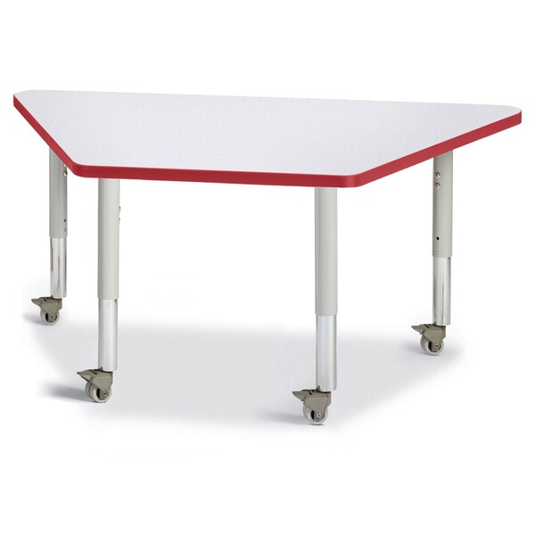Jonti-Craft Berries Trapezoid Activity Tables, 24 in. x 48 in., Mobile, Freckled Gray/Red/Gray - 6438JCM008
