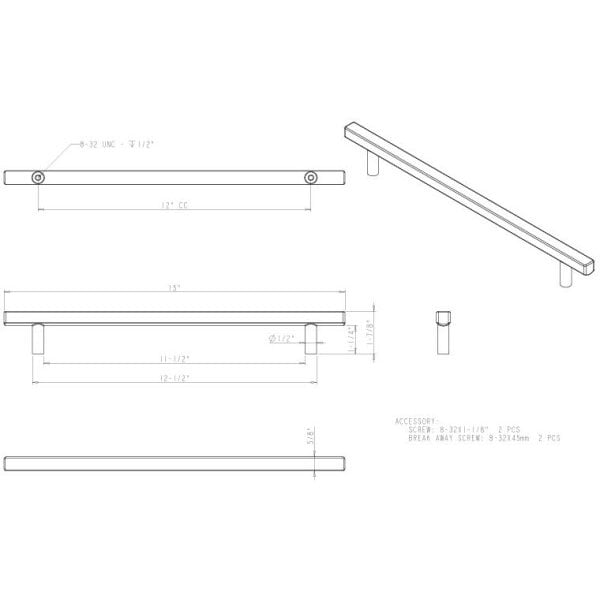 Jeffrey Alexander 12" Center-to-Center Brushed Oil Rubbed Bronze Square Dominique Appliance Handle - 845-12DBAC