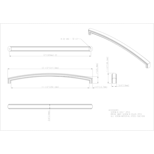 Jeffrey Alexander 12" Center-to-Center Satin Nickel Delgado Appliance Handle - 519-12SN