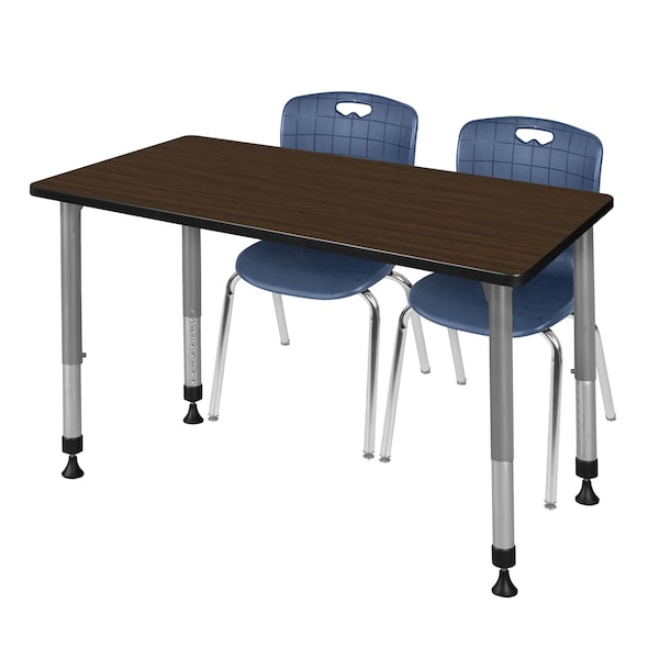 Regency Kee Adjustable Classroom Table W/ 2 Andy Stack Chairs, 60 in W, 30 in L, Neo Walnut - MT6030NWAPGY40NV