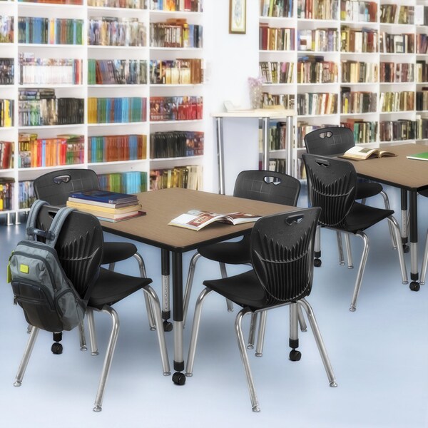 Regency Square Kee Mobile Adjustable Classroom Table W/ 4 Andy Chairs, 48 in W, 48 in L, Noble Oak - TB4848NOAPCBK40BK