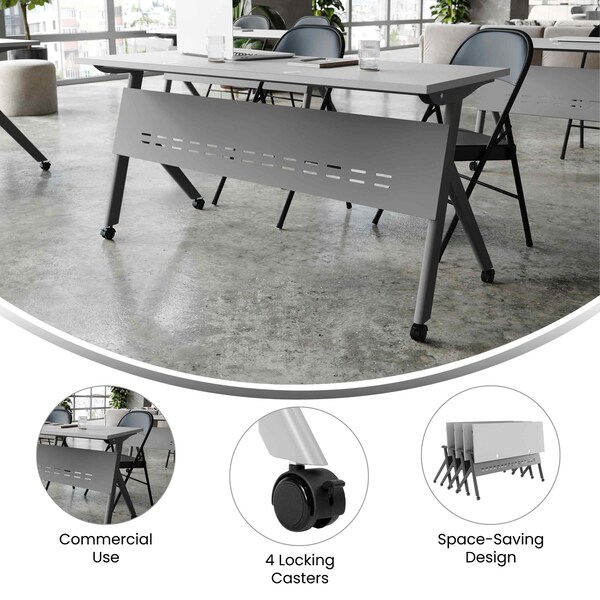 Flash Furniture Davis 60in. x 24in. HD Nesting Table w/Y-Legs, Modesty Panel, 1in. Thick Gray Tabletop, Gray Frame - MT-M6024-Y-LEG-GRYGRY-GG