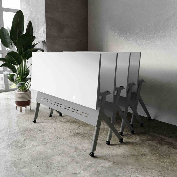 Flash Furniture Davis 60in. x 24in. HD Nesting Table w/Y-Legs, Modesty Panel, 1in. Thick Gray Tabletop, Gray Frame - MT-M6024-Y-LEG-GRYGRY-GG