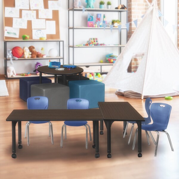 Regency Kee Mobile Adjustable Classroom Table W/ 2 Andy Stack Chairs, 60 in W, 24 in L, Neo Walnut - MT6024NWAPCBK45NV
