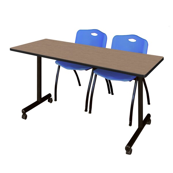 Regency Kobe Mobile T-Base Training Table W/ 2 M Stack Chairs, 66 in W, 24 in L, Noble Oak - MKTRCC6624NO47BE