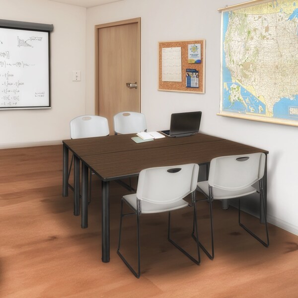 Regency Kee Training Table W/ 2 Zeng Chairs, 60 in W, 24 in L, Neo Walnut - MT6024NWBPBK44GY