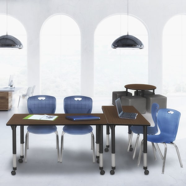 Regency Kee Mobile Adjustable Classroom Table W/ 2 Andy Stack Chairs, 48 in W, 24 in L, Neo Walnut - MT4824NWAPCBK40NV