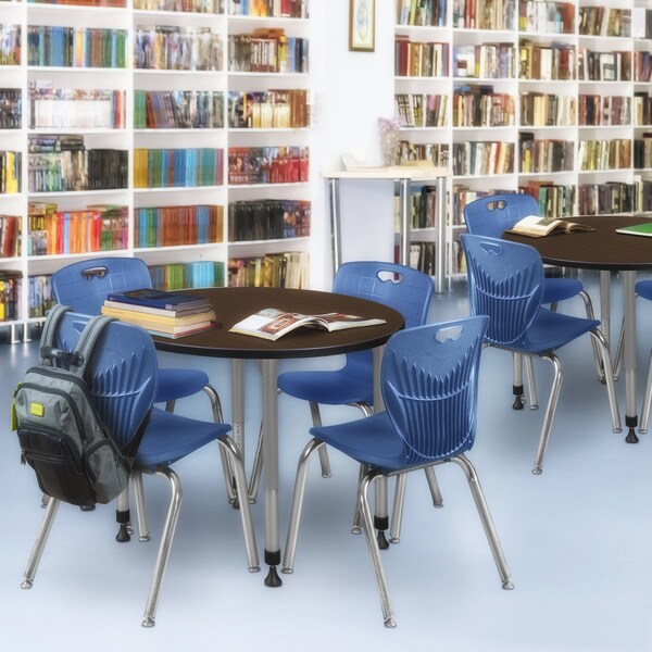 Regency Round Kee Adjustable Classroom Table W/ 4 Andy Stack Chairs, 42 in W, 42 in L, Neo Walnut - TB42RNDNWAPGY40NV