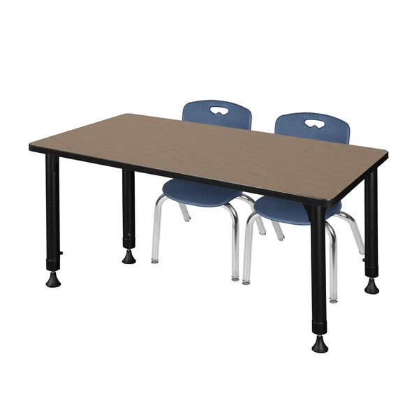 Regency Kee Adjustable Classroom Table W/ 2 Andy Stack Chairs, 48 in W, 24 in L, Noble Oak - MT4824NOAPBK45NV