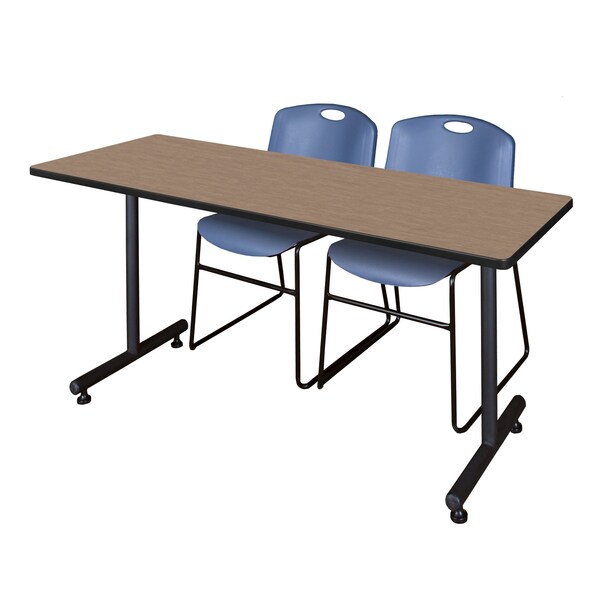 Regency Kobe T-Base Training Seminar Table W/ 2 Zeng Stack Chairs, 66 in W, 24 in L, Noble Oak - MKTRCT6624NO44BE