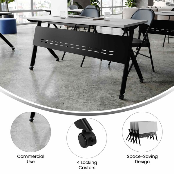 Flash Furniture Davis 60in. x 24in. HD Nesting Table w/Y-Legs, Modesty Panel, 1in. Thick Gray Tabletop, Black Frame - MT-M6024-Y-LEG-GRYBLK-GG