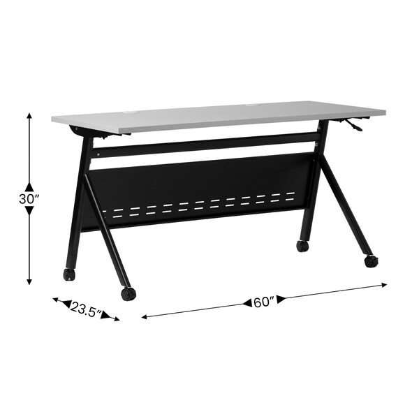Flash Furniture Davis 60in. x 24in. HD Nesting Table w/Y-Legs, Modesty Panel, 1in. Thick Gray Tabletop, Black Frame - MT-M6024-Y-LEG-GRYBLK-GG