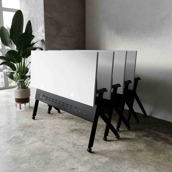 Flash Furniture Davis 60in. x 24in. HD Nesting Table w/Y-Legs, Modesty Panel, 1in. Thick Gray Tabletop, Black Frame - MT-M6024-Y-LEG-GRYBLK-GG