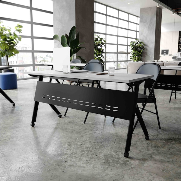 Flash Furniture Davis 60in. x 24in. HD Nesting Table w/Y-Legs, Modesty Panel, 1in. Thick Gray Tabletop, Black Frame - MT-M6024-Y-LEG-GRYBLK-GG
