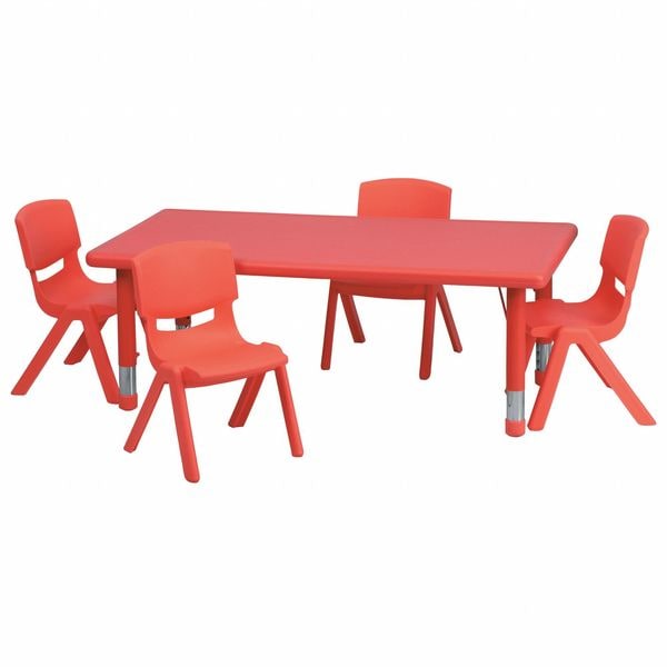 Flash Furniture Rectangle Table Set, 24 W, 48 L, 23.75 H, Plastic, Steel, Red - YU-YCX-0013-2-RECT-TBL-RED-R-GG