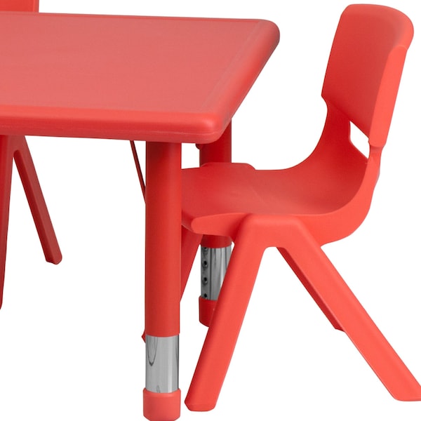 Flash Furniture Rectangle Table Set, 24 W, 48 L, 23.75 H, Plastic, Steel, Red - YU-YCX-0013-2-RECT-TBL-RED-R-GG