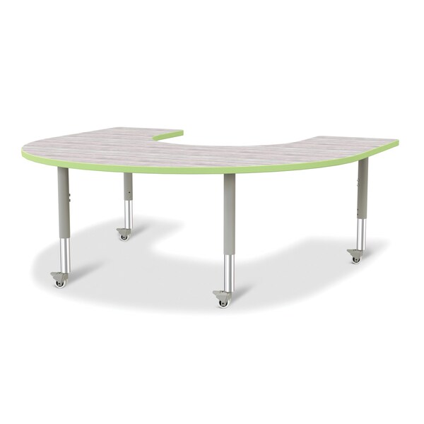 Jonti-Craft Berries Horseshoe Activity Table, 60 in. x 66 in., Mobile, Driftwood Gray/Key Lime/Gray - 6445JCM451