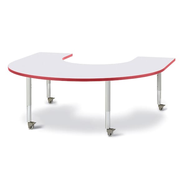 Jonti-Craft Berries Horseshoe Activity Table, 66 in. x 60 in., Mobile, Freckled Gray/Red/Gray - 6445JCM008