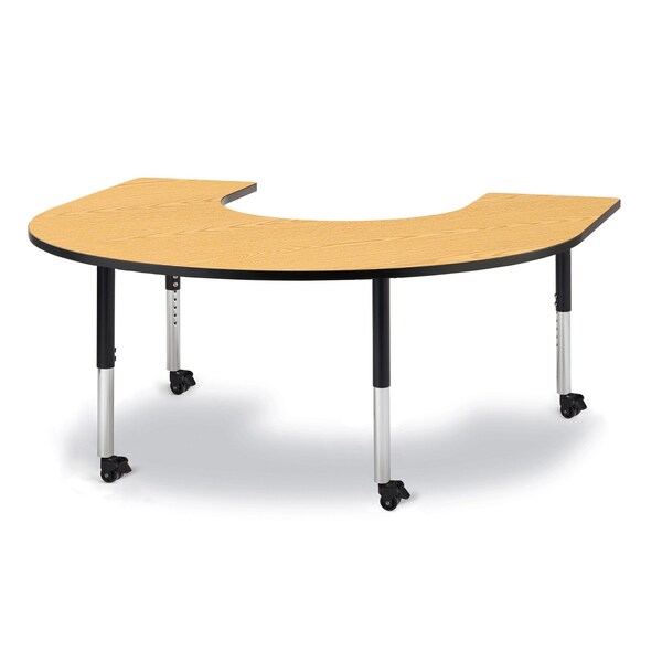Jonti-Craft Berries Horseshoe Activity Table, 66 in. x 60 in., Mobile, Oak/Black/Black - 6445JCM210