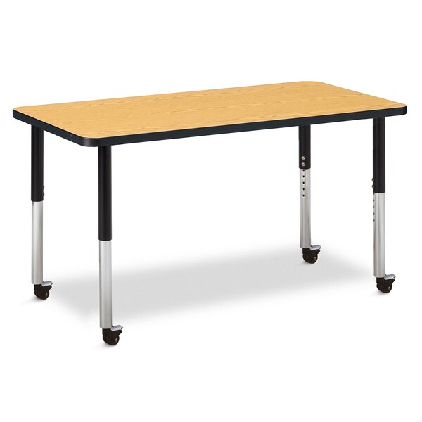Jonti-Craft Berries Rectangle Activity Table, 24 in. x 48 in., Mobile, Oak/Black/Black - 6403JCM210