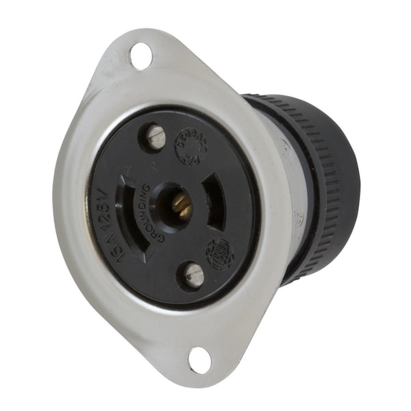 Hubbell Wiring Device-Kellems Locking Devices, Midget Twist-Lock®, Industrial, Flanged Receptacle, 15A 125V AC, NEMA ML- 2R, Screw Terminal, Stainless Steel Flange. - HBL7598