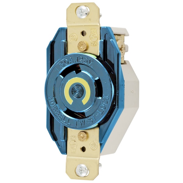 Hubbell Wiring Device-Kellems Locking Devices, Twist-Lock®, Industrial, Flush Receptacle, 30A 125V, 2-Pole 3-Wire Grounding, L5-30R, Screw Terminal, Blue - HBL2610M6