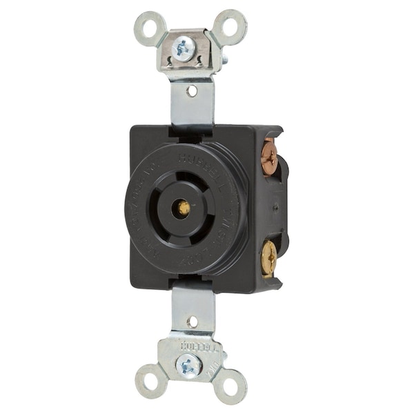 Hubbell Wiring Device-Kellems Locking Devices, Twist-Lock®, Industrial, Flush Receptacle, 10A 250V/15A 125V, 3-Pole 3-Wire Non Grounding, Non- NEMA, Screw Terminal, Black - HBL7582G