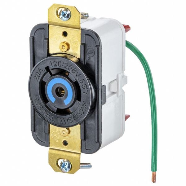 Hubbell HBL2510ST - Twist-Lock® EdgeConnect™ Receptacle with Spring Termination, 20A, 3PH 120/208V, L21-20R, Black - HBL2510ST